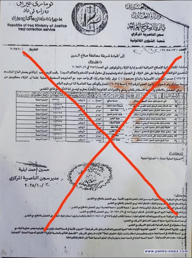 ادارة سجن الناصرية تنفي شمول محكومين بارتكاب جريمة سبايكر بالعفو العام